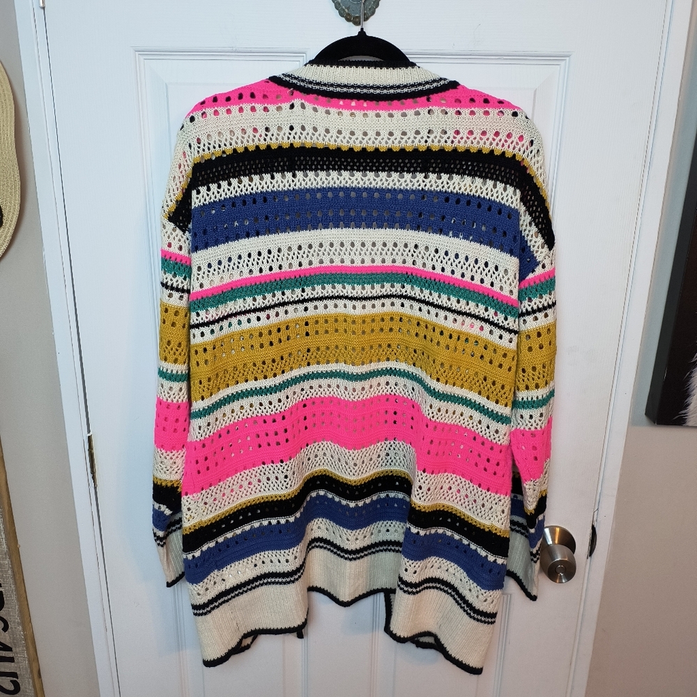 Bibi Multi Color Open Front Crochet Cardigan Swea… - image 8